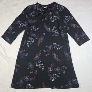 H&M Black Floral Tie Neck Shift Dress